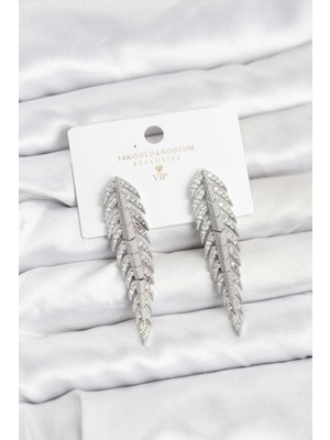 Ergün Store Pirinç Gümüş Renk Balık Sırtı Model Zirkon Taşlı Kadın Küpe - Lisinya