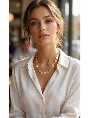 Ergün Store Yuvarlak Plaka Model Gold Renk Kadın Kolye - Lisinya