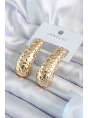 Ergün Store Gold Renk Işleme Detay Pirinç Kadın Küpe - Lisinya