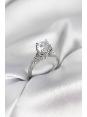 KSB Store Gümüş Renk Tek Taş Model Zirkon Taşlı Kadın Yüzük - Lisinya