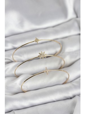 KSB Store Zirkon Taşlı Kutup Yıldızı Model Gold Renk 3'lü Kadın Bileklik Kombini - Lisinya
