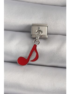 Ergün Store 316L Çelik Gümüş Renk Kırmızı Nota Model Nomination Charm - Lisinya