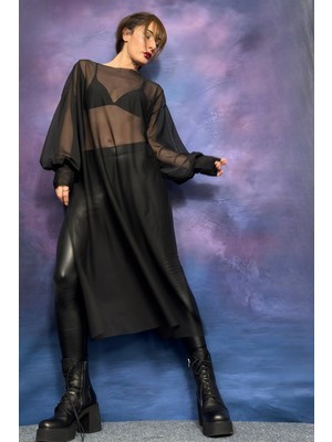 Quincey Transparan Tül Yırtmaçlı Uzun Tunik