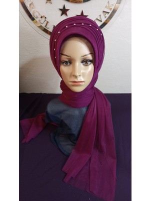 Simsiz Fuşya Nuray Model Duvak,hazır Duvak,düğün,hazır Şal,hazır Türban,abiye Şal,sünnet,nişan,söz