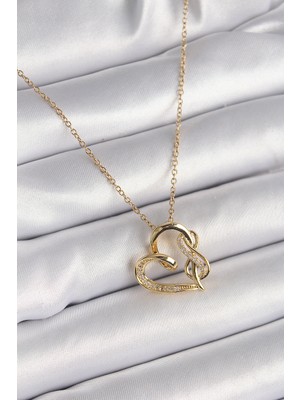 Ergün Store 316L Çelik Gold Renk Zincir Zirkon Taş Detaylı Kalp Model Sonsuzluk Detay Kadın Kolye - Lisinya