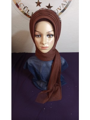Simsiz Kahverengi Aksesuarlı Tek Tek Model Duvak,hazır Duvak,düğün,hazır Şal,hazır Türban,abiye Şal,sünnet,nişan,söz