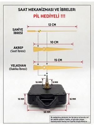 Silva Nature Akar Saat Mekanizması Sessiz Duvar Saat Mekanizması 16 mm Şaft -Modern Akrep-Yelkovan-Saniye-Askılı