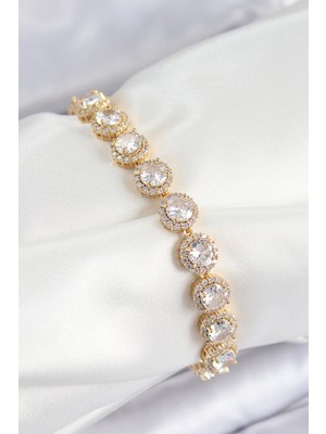 KSB Store Pirinç Zirkon Taşlı Daire Baget Model Gold Renk Vıp Seri Kadın Bileklik - Lisinya