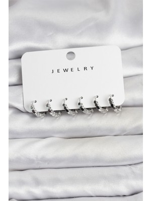 Ergün Store Gümüş Renk Pirinç Minimal Petek Detaylı Kadın Küpe Seti - Lisinya