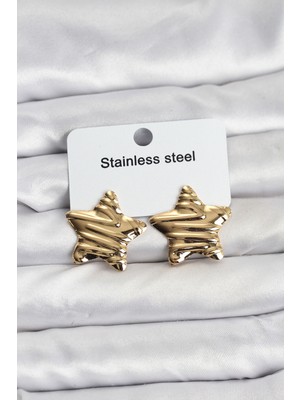 Ergün Store 316L Çelik Gold Renk Yıldız Model Kadın Küpe - Lisinya