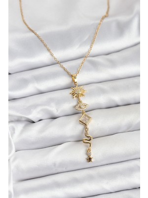 KSB Store 316L Çelik Zincir Gold Renk Güneş ve Enerji Model Kadın Y Kolye - Lisinya