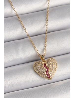 KSB Store 316L Çelik Gold Renk Zincir Zirkon Taşlı Kalp Model Kadın Kolye - Lisinya