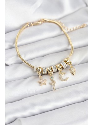 Ergün Store Pirinç Gold Renk Yılan Charmlı Kadın Bileklik - Lisinya