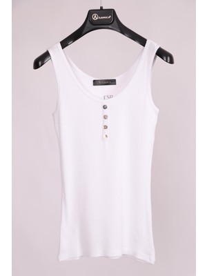 Aclassics Beyaz Kalın Askılı Düğme Detaylı Pamuk Slim Fit  Atlet  T-Shirt