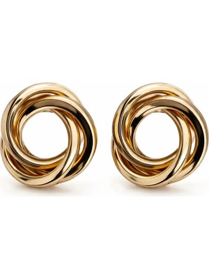 Nergis Collection Gold Düğüm Tasarım Küpe – Parlak Modern Şık Kadın Küpe
