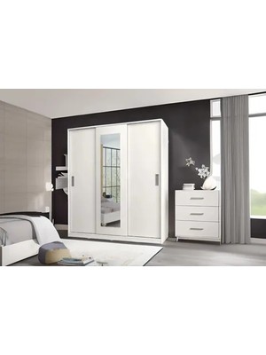 Vivense Metalia Sline Aynalı Gardırop, 3 Kapaklı Sürgülü