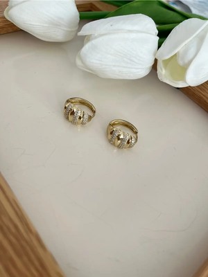Nergis Collection 14K Çelik Zirkon Taşlı Halka Küpe Gold Kadın Küpe