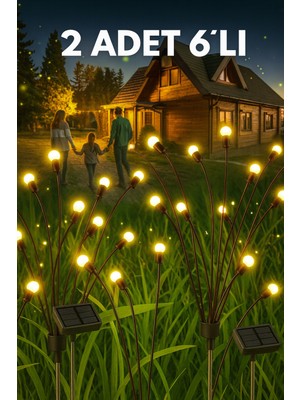 İndecor Houseware 6 Led'li Sarı Güneş Enerjili Bahçe Aydınlatması Peyzaj Balkon Lambası Solar Işık Ateş Böceği (2ADET)
