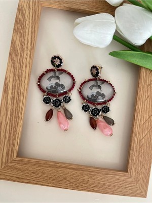 Nergis Collection Kadın Bohem Renkli Taşlı Vintage Marka Model Sallantılı Küpe