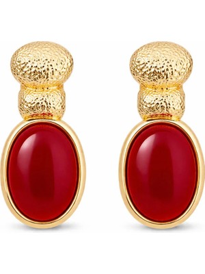 Nergis Collection Gold Kırmızı Taşlı Küpe – Vintage Şık Kadın Küpe | Günlük & Özel Gün