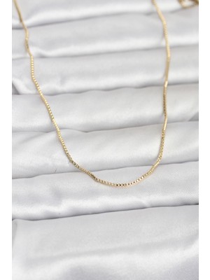 Ergün Store cm 14K Gold Renk Ince Kare Zincirli Model 60 cm Kadın Kolye - Lisinya