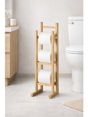 İndecor Houseware Bambu Ahşap Tuvalet Kağıtlığı Yedekli Ayaklı Ahşap Banyo Aksesuarı Wc Kağıtlık,peçetelik