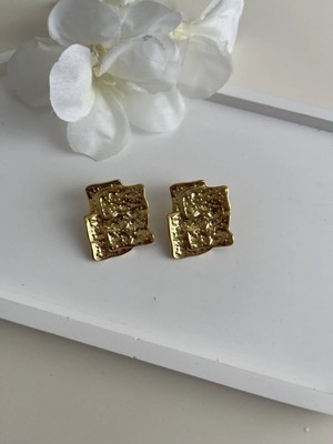 Nergis Collection Tasarım Vintage Gold Plaka Çelik Küpe
