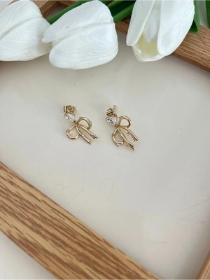 Nergis Collection Kadın 14K Fiyonk Küpe Çelik Küpe