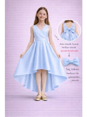 Masho Trend Stir Kız Çocuk Abiye - Kruvaze Yaka Pamuk Astarlı Saten Mezuniyet Elbisesi - Kız Çocuk Balo Elbisesi