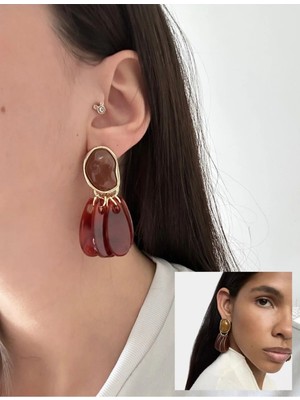 Nergis Collection Marka Model Sallantılı Bordo Kemik Küpe Kadın Küpe Tasarım Küpe
