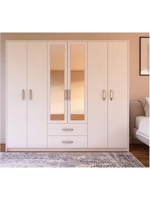 Vivense Metalia Lüx Aynalı Gardırop, 6 Kapaklı 2 Çekmeceli