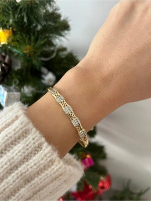 Nergis Collection Kadın 14K Kelepçe Bileklik Çelik Vip Bileklik