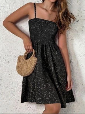 Secret Sita Kadın Ip Askılı Gipeli Desenli Kısa Süprem Elbise