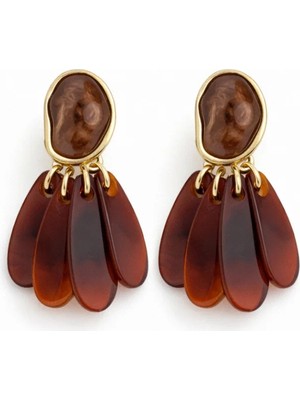 Nergis Collection Amber Damla Taşlı Gold Detaylı Sallantılı Küpe – Bohem Şık Tasarım