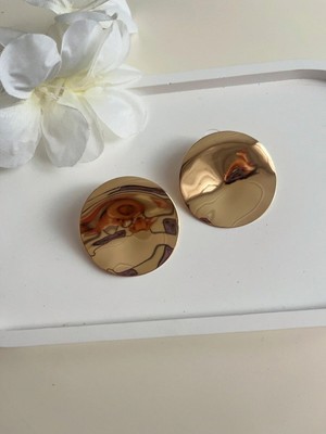 Nergis Collection Gold Plaka Tasarım Çelik Küpe