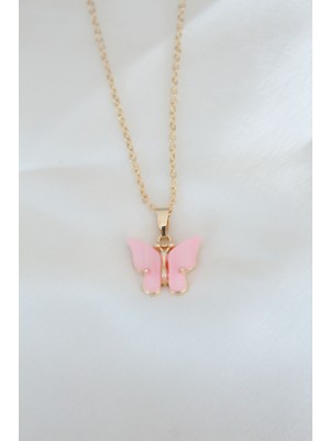 Ergün Store Gold Kaplama Pembe Sedefli Kelebek Kolye - Lisinya