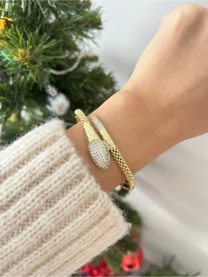 Nergis Collection 14K Kelepçe Bileklik Yılan Çelik Kadın Vip Bileklik