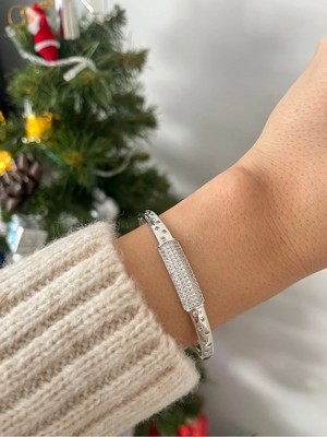 Nergis Collection Rodyum Kaplama Özel Seri Çelik Kelepçe Bileklik