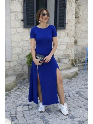 Secret Sita Kadın Kısa Kollu Sırt Dekolteli Yırtmaç Detaylı Viskon Elbise