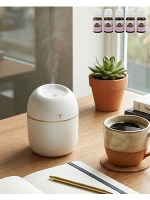 Taşınabilir Mini Nemlendirici 5 Esans Hediyeli Sessiz LED Işıklı Difüzör