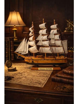 Biton Toptan Kişiye Isme Özel Mega Boy 50 x 50 cm El Yapımı Ahşap Yelkenli Gemi – Prestijli Premium Hediye 533-B