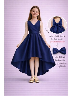 Masho Trend Stir Kız Çocuk Abiye - Kruvaze Yaka Pamuk Astarlı Saten Mezuniyet Elbisesi - Kız Çocuk Balo Elbisesi