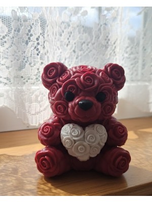 Ergün Store 3D Gül Tasarımlı Kalp Ayıcık 10CM Şık Dekoratif Biblo - Lisinya