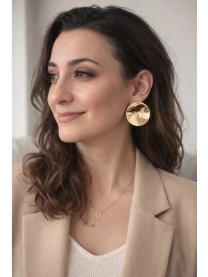Nergis Collection Kadın Gold Plaka Tasarım Küpe