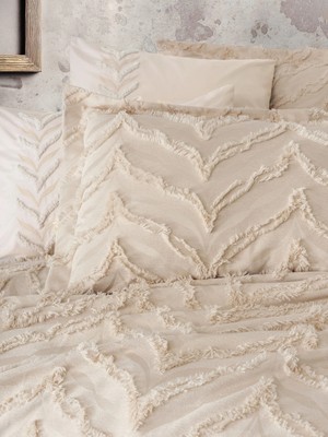 Colezium Ranforce Çift Kişilik Yatak Örtülü Nev Takımı Limi Crimp Bej