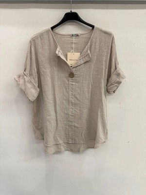 Della Moor Bej Italyan Açık Yaka Yarım Kol Oversize Bluz 40 - 44 Beden
