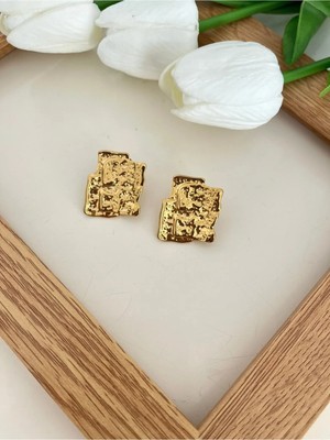 Nergis Collection Kadın Çelik Gold Plaka Tasarım Küpe