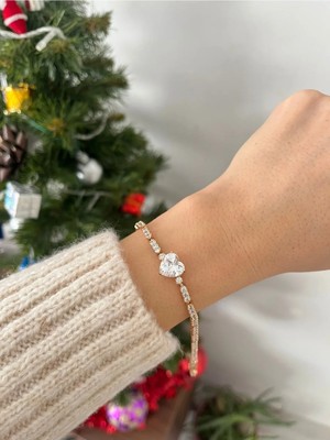 Nergis Collection Kadın Xuping Rose Gold Su Yolu Kalp Zirkon Vip Çelik Bileklik