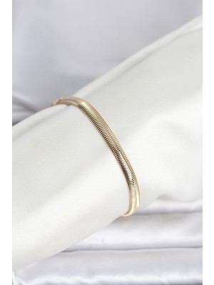 Ergün Store cm 14K Gold Renk Yassı Zincir Yılan Model Kadın Bileklik - Lisinya