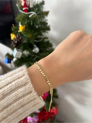Nergis Collection Kadın 14K Xuping Gold Çelik Vip Özel Seri Bileklik Pul Bileklik